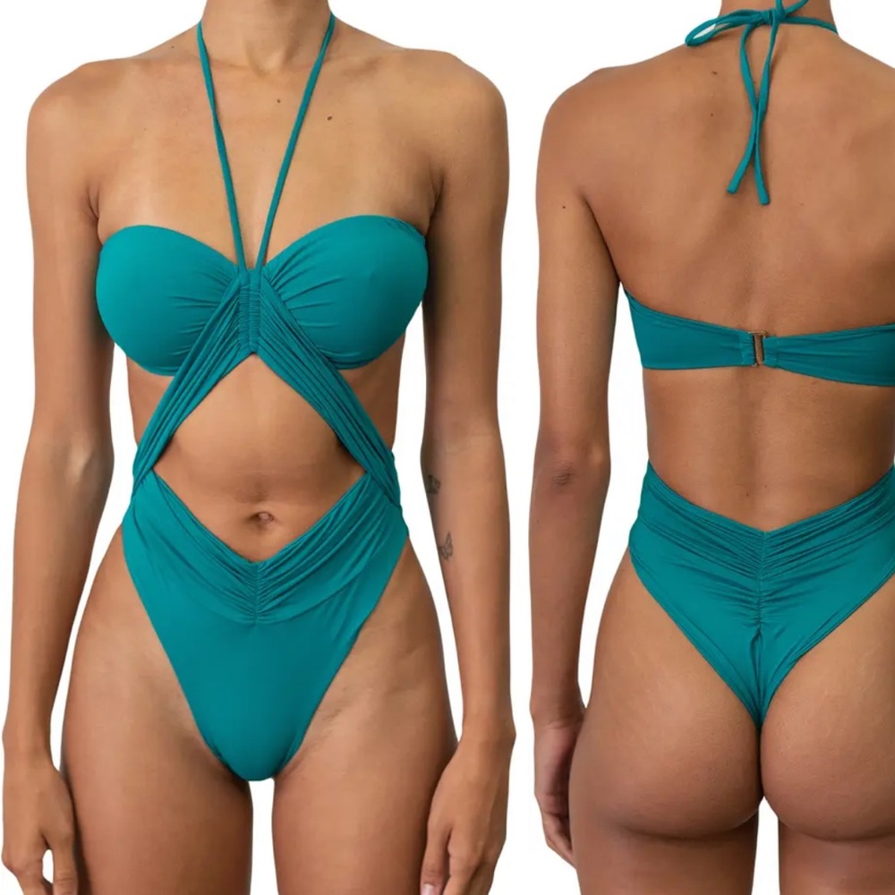 Riot swim Phoenix one piece swimsuit in color cyan size small